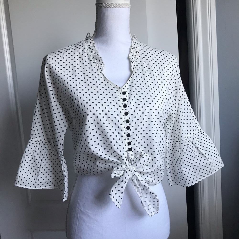 Polka dot blouse- bow- Cropped